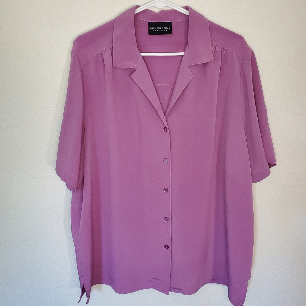 Donnkenny Women’s Solid Camp Shirt Purple Plus Size 3X